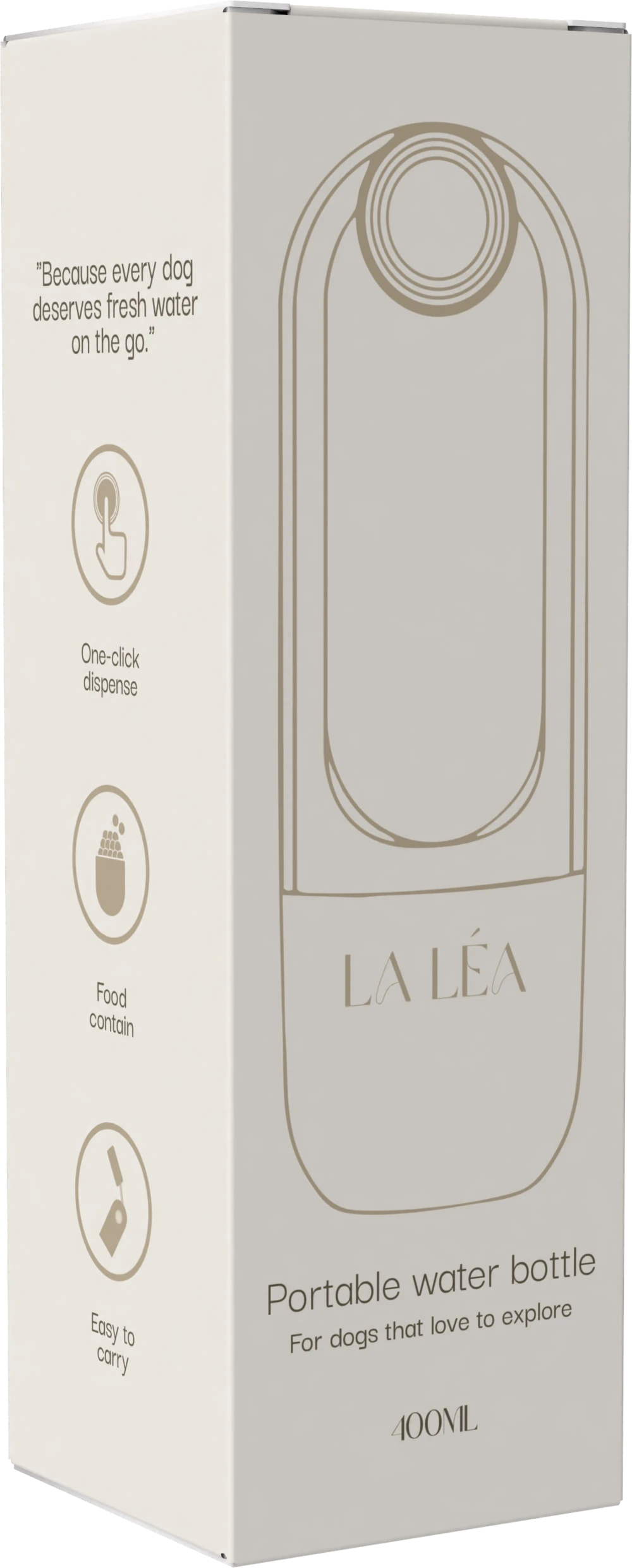 La Léa packaging mockup, draagbare hondenwaterfles