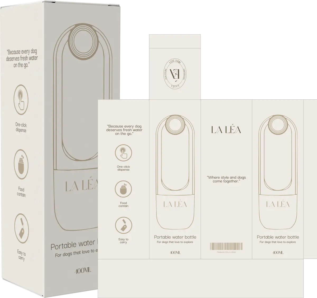 La Léa packaging design: doos en uitgevouwen verpakking